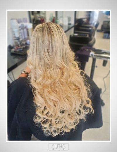 Platinum hair extensions and full head highlights at Alpha Hair Studio in Cork City